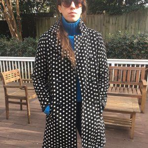 Black and White Polka Dot Wool Blend Coat